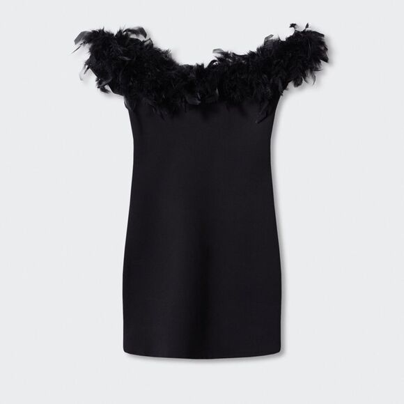 Mango off shoulder feather dress - Picture 3 of 8